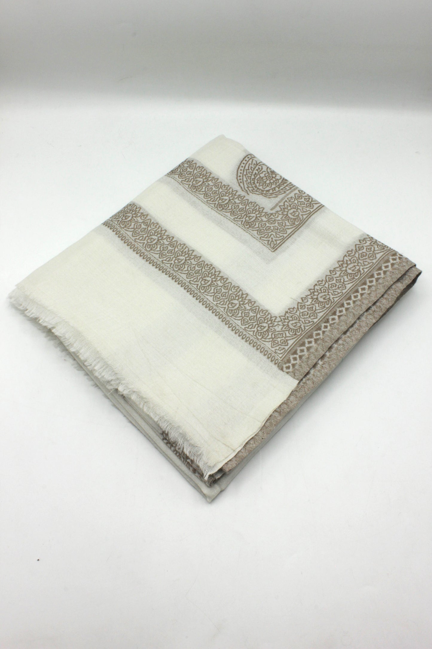 Premium Quality Extremely Soft Off White With Brown Border Authentic Pashmina Cashmere Shawl by Rennuce