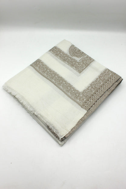Premium Quality Extremely Soft Off White With Brown Border Authentic Pashmina Cashmere Shawl by Rennuce