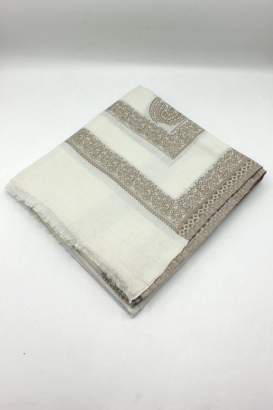 Premium Quality Extremely Soft Off White With Brown Border Authentic Pashmina Cashmere Shawl by Rennuce