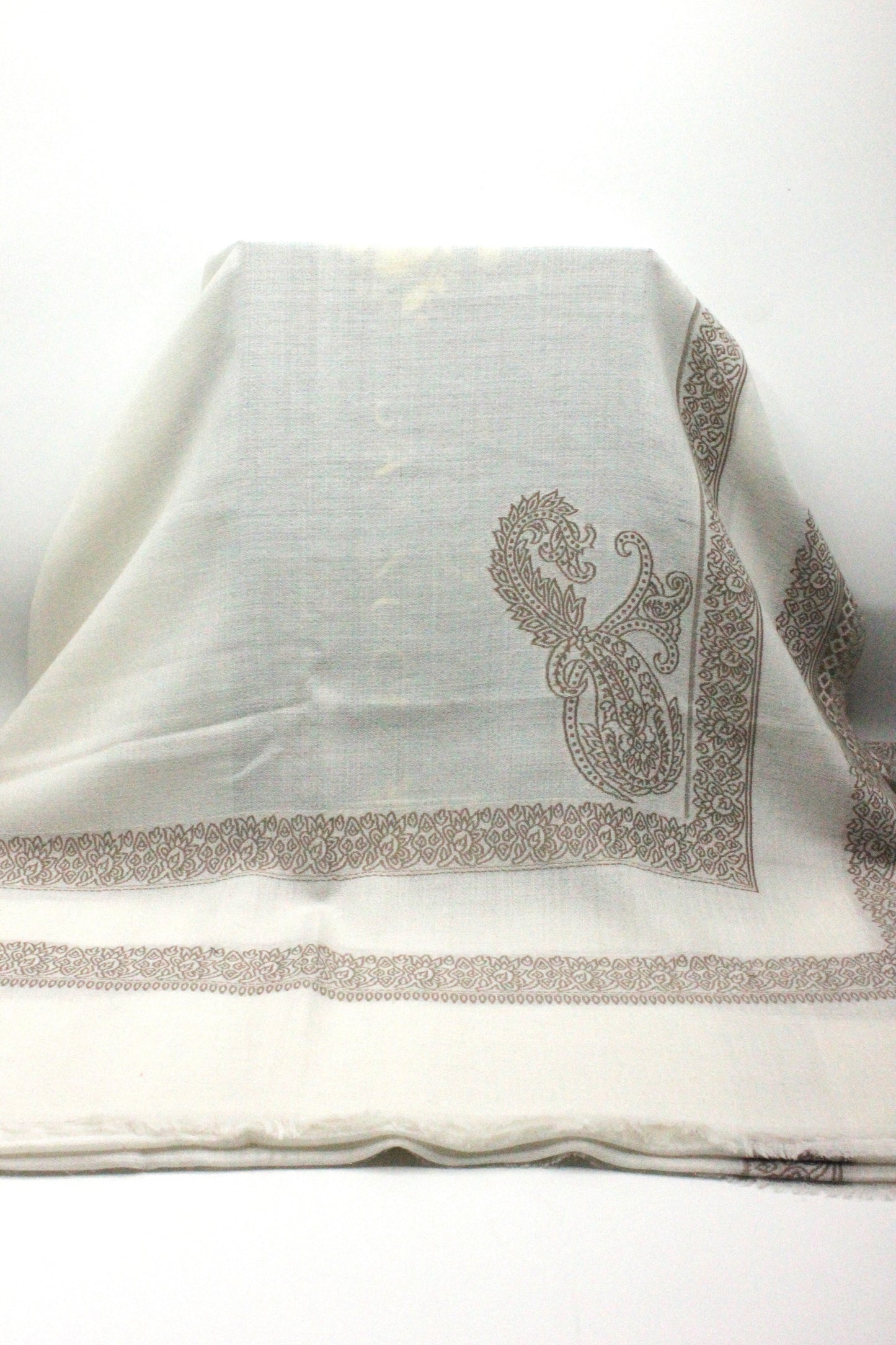 Premium Quality Extremely Soft Off White With Brown Border Authentic Pashmina Cashmere Shawl by Rennuce