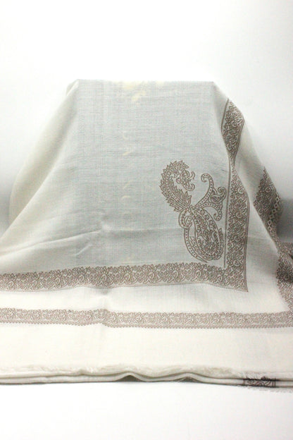 Premium Quality Extremely Soft Off White With Brown Border Authentic Pashmina Cashmere Shawl by Rennuce