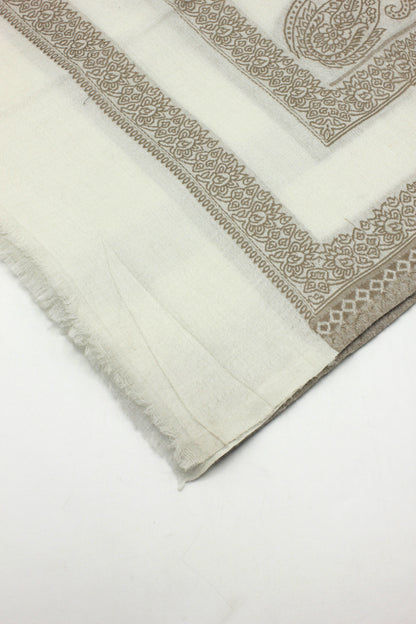 Premium Quality Extremely Soft Off White With Brown Border Authentic Pashmina Cashmere Shawl by Rennuce