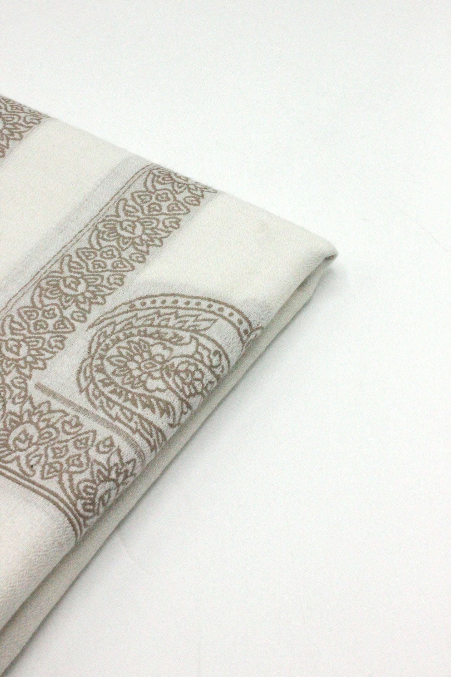 Premium Quality Extremely Soft Off White With Brown Border Authentic Pashmina Cashmere Shawl by Rennuce
