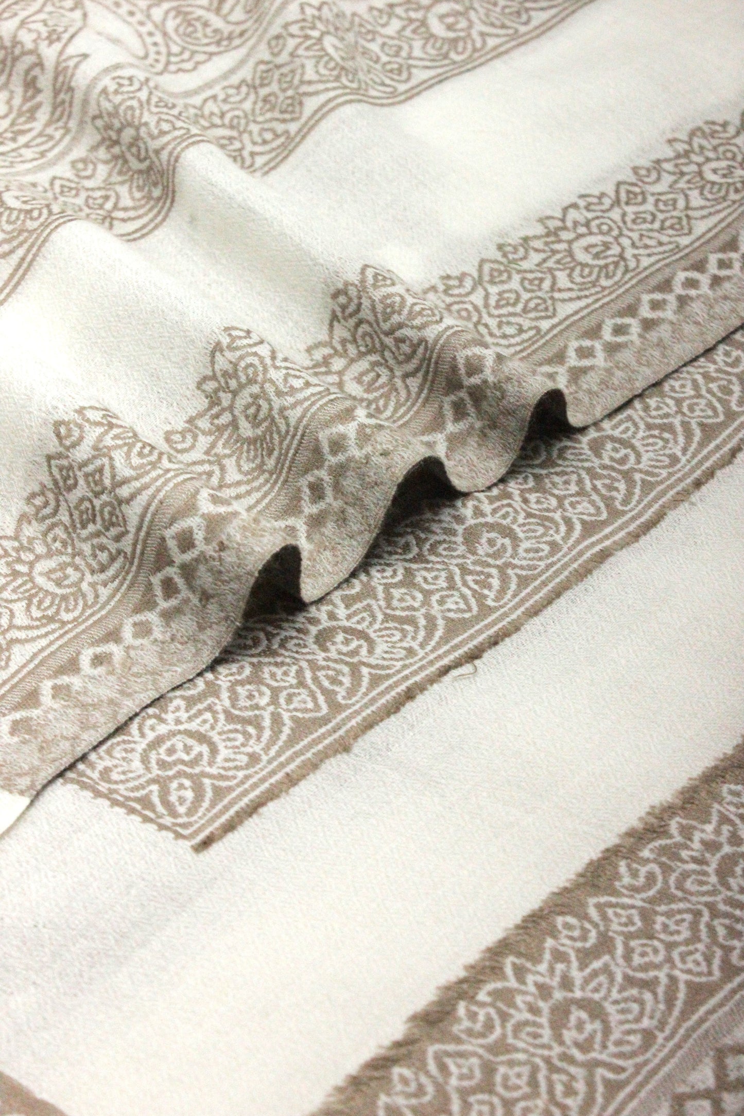 Premium Quality Extremely Soft Off White With Brown Border Authentic Pashmina Cashmere Shawl by Rennuce