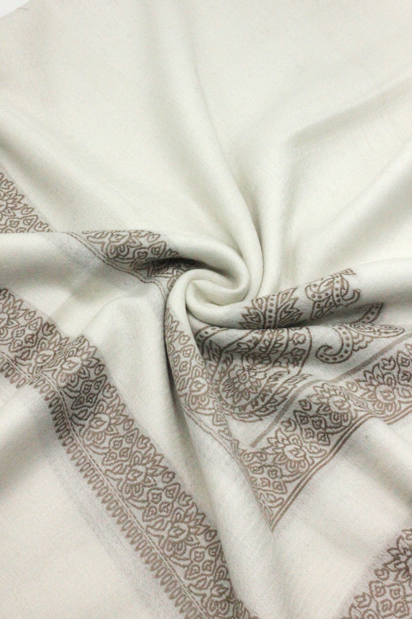 Premium Quality Extremely Soft Off White With Brown Border Authentic Pashmina Cashmere Shawl by Rennuce