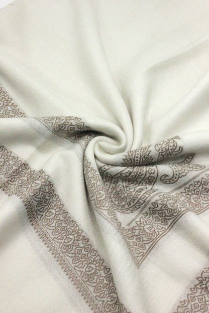 Premium Quality Extremely Soft Off White With Brown Border Authentic Pashmina Cashmere Shawl by Rennuce
