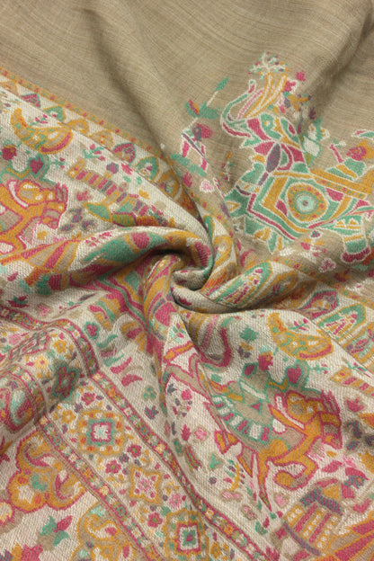 Premium Quality Light Beige Multi Color Woven Pashmina Cashmere Shawl