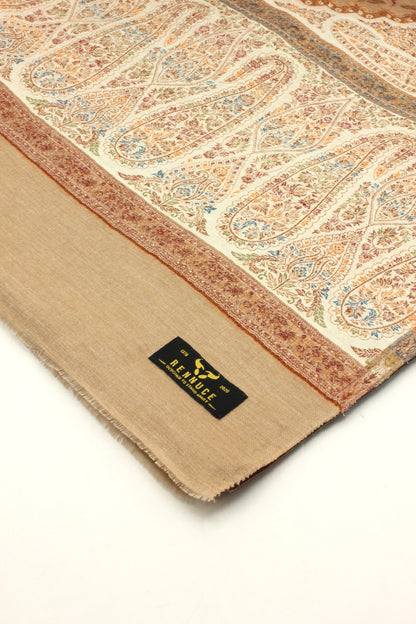 Premium Quality Light Brown Multi Color Woven Pashmina Cashmere Shawl by Rennuce