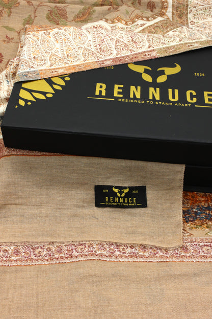 Premium Quality Light Brown Multi Color Woven Pashmina Cashmere Shawl by Rennuce