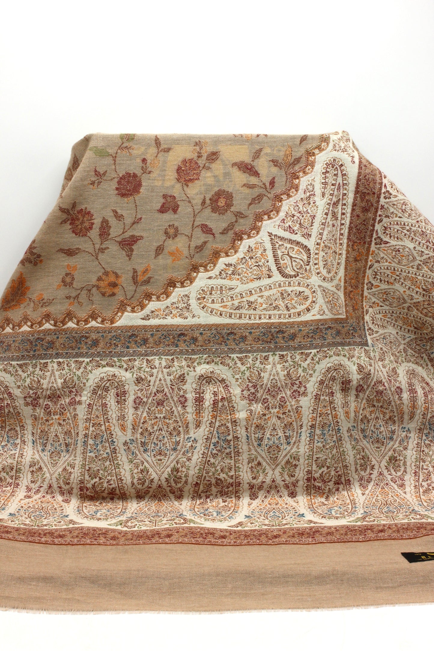 Premium Quality Light Brown Multi Color Woven Pashmina Cashmere Shawl by Rennuce