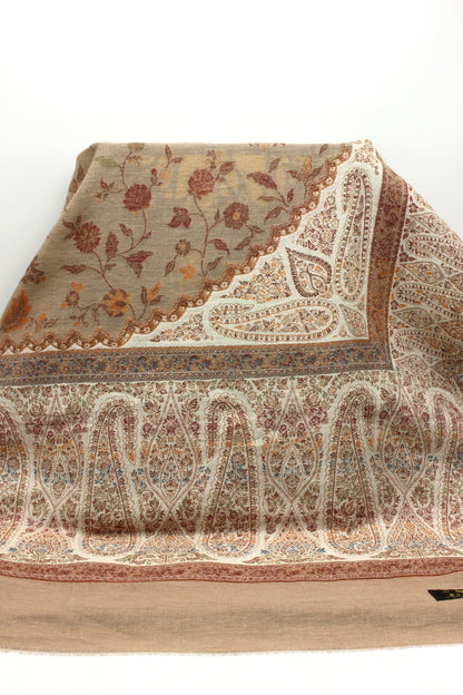 Premium Quality Light Brown Multi Color Woven Pashmina Cashmere Shawl by Rennuce