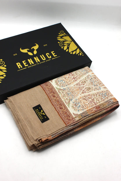 Premium Quality Light Brown Multi Color Woven Pashmina Cashmere Shawl by Rennuce
