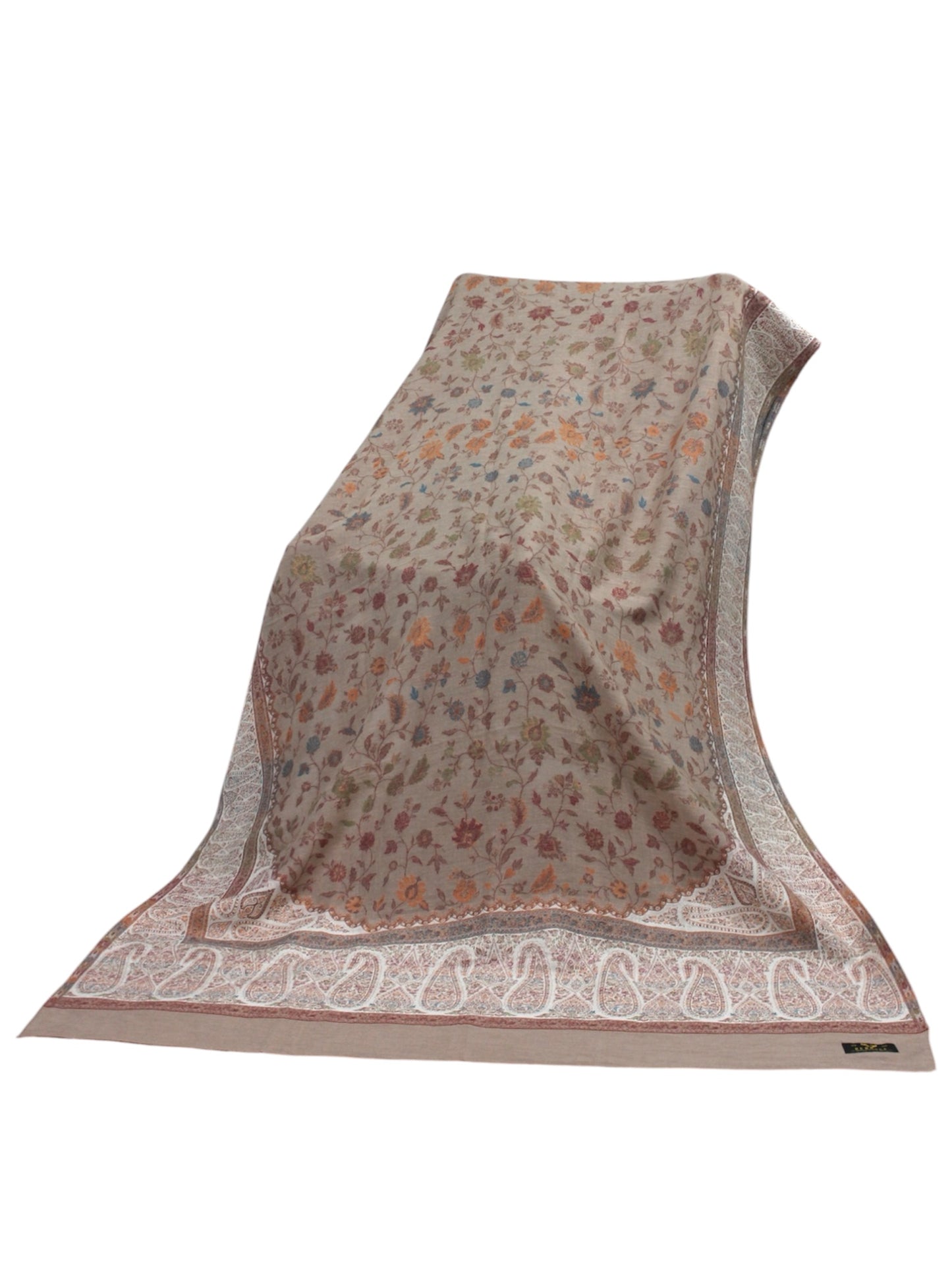 Premium Quality Light Brown Multi Color Woven Pashmina Cashmere Shawl by Rennuce