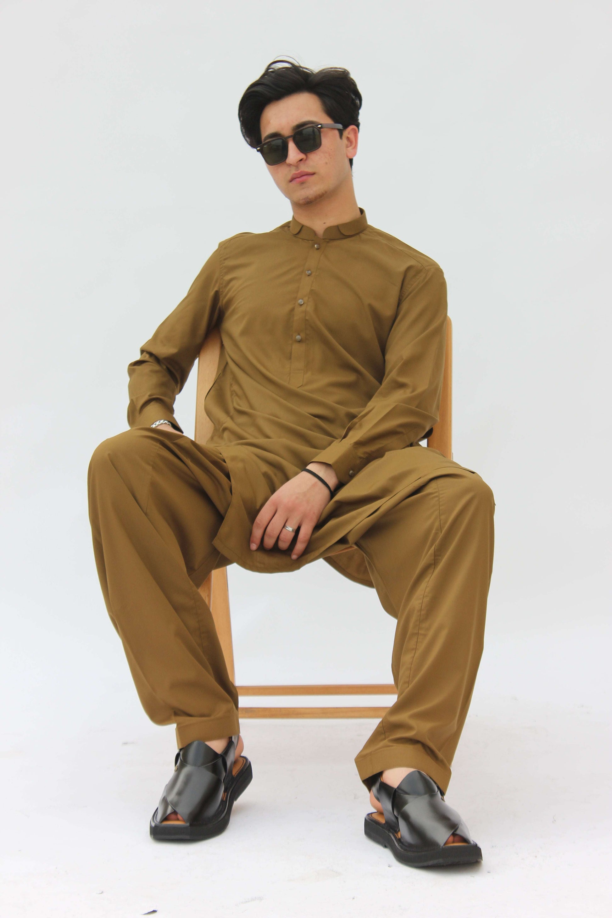 Premium Quality Musturd Double Ban Kameez Shalwar by Rennuce