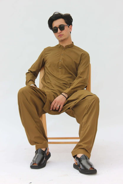 Premium Quality Musturd Double Ban Kameez Shalwar by Rennuce