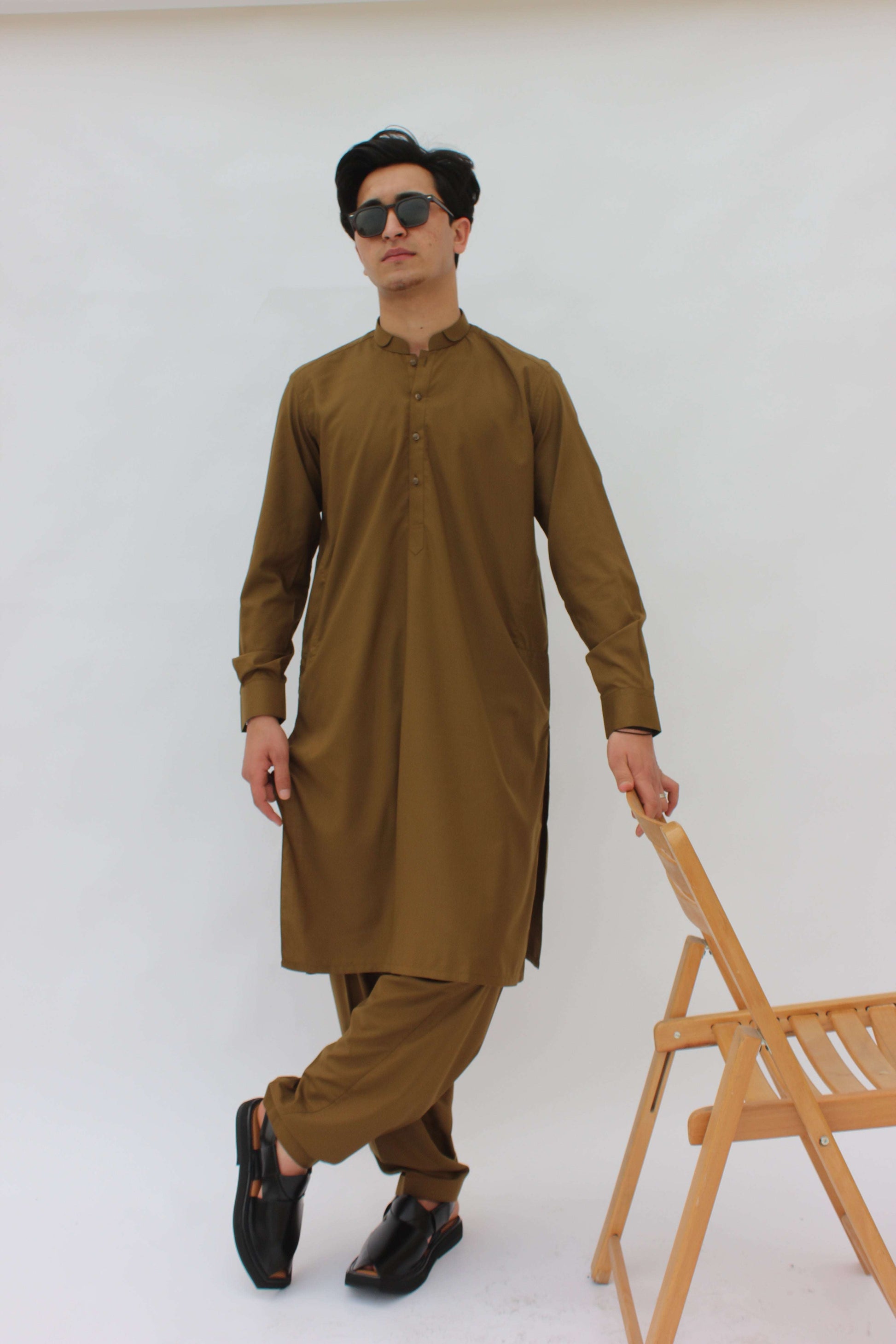 Premium Quality Musturd Double Ban Kameez Shalwar by Rennuce
