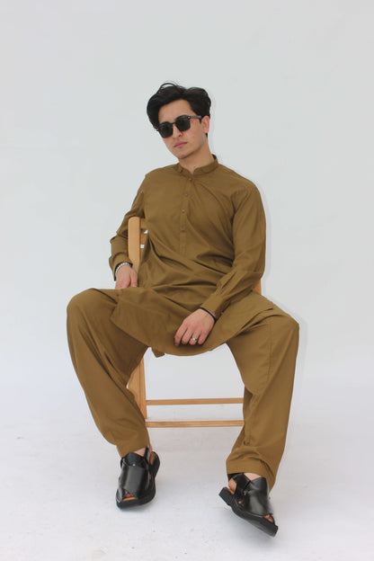 Premium Quality Musturd Double Ban Kameez Shalwar by Rennuce
