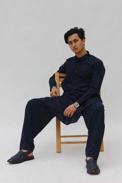 Premium Quality Navy Blue Kameez shalwar by Rennuce