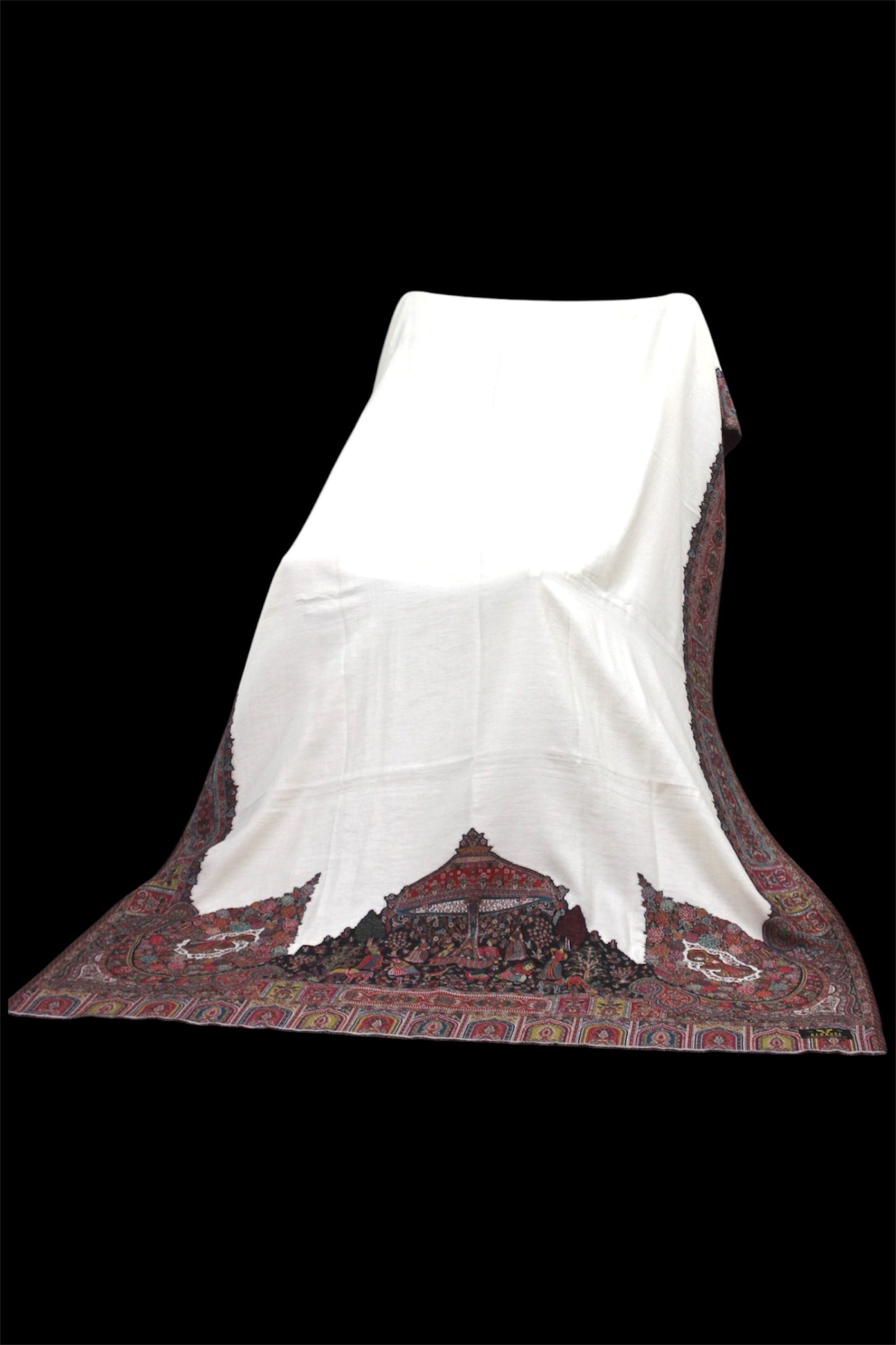 Premium Quality Off-White Multi Color Mahajra Pashmina Cashmere Shawl by Rennuce