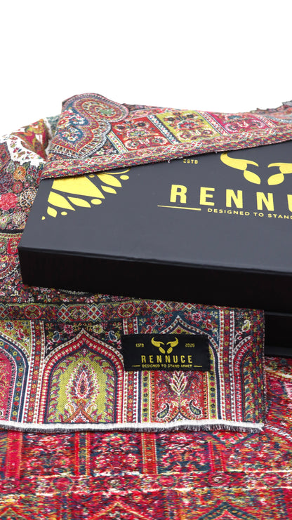 Premium Quality Off-White Multi Color Mahajra Pashmina Cashmere Shawl by Rennuce