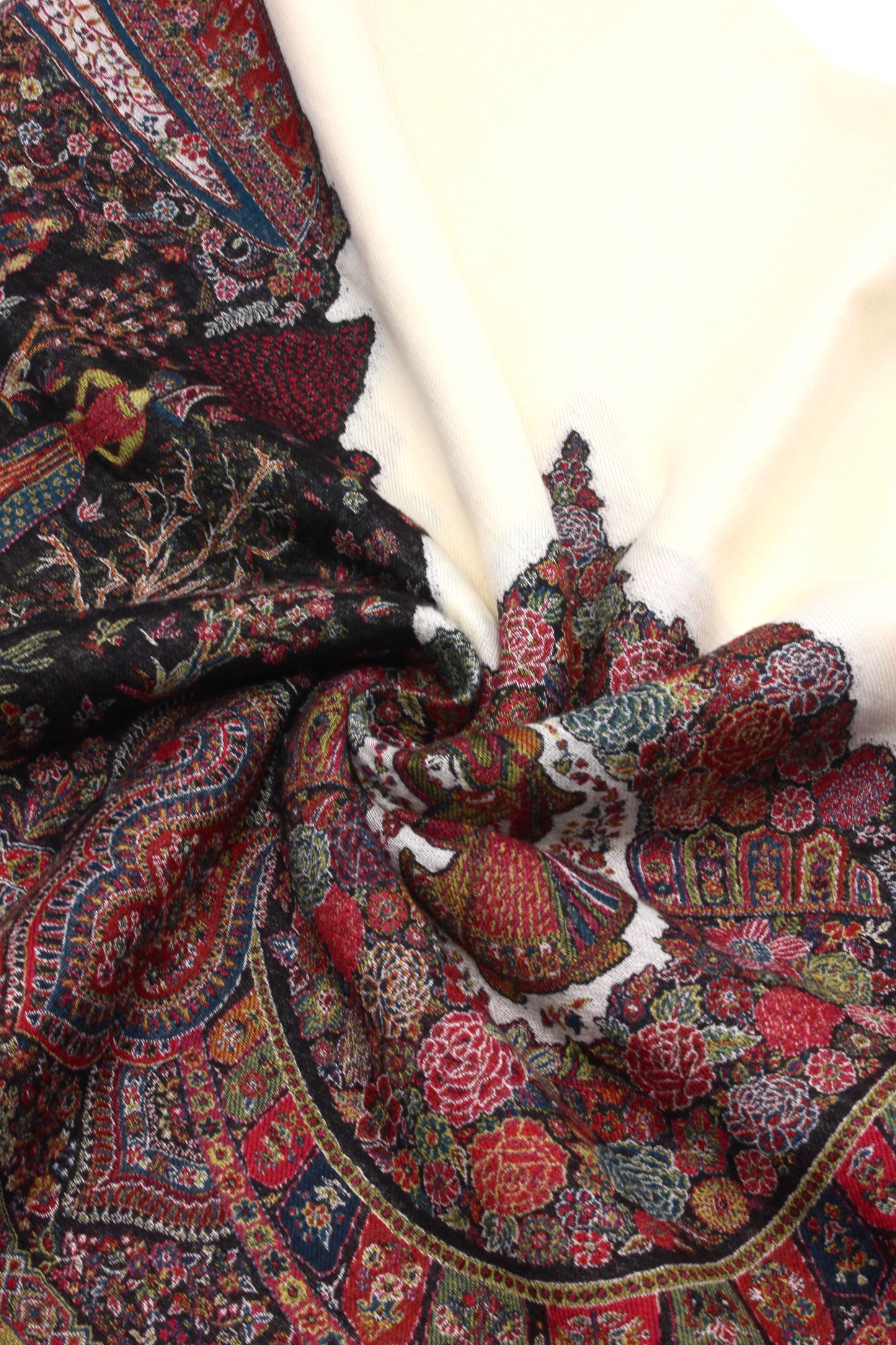 Premium Quality Off-White Multi Color Mahajra Pashmina Cashmere Shawl by Rennuce