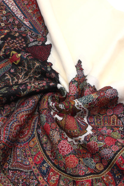 Premium Quality Off-White Multi Color Mahajra Pashmina Cashmere Shawl by Rennuce
