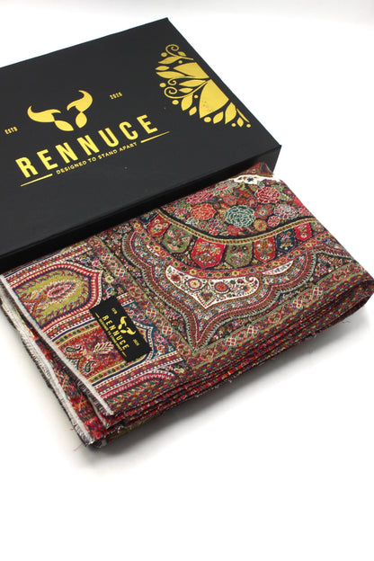 Premium Quality Off-White Multi Color Mahajra Pashmina Cashmere Shawl by Rennuce
