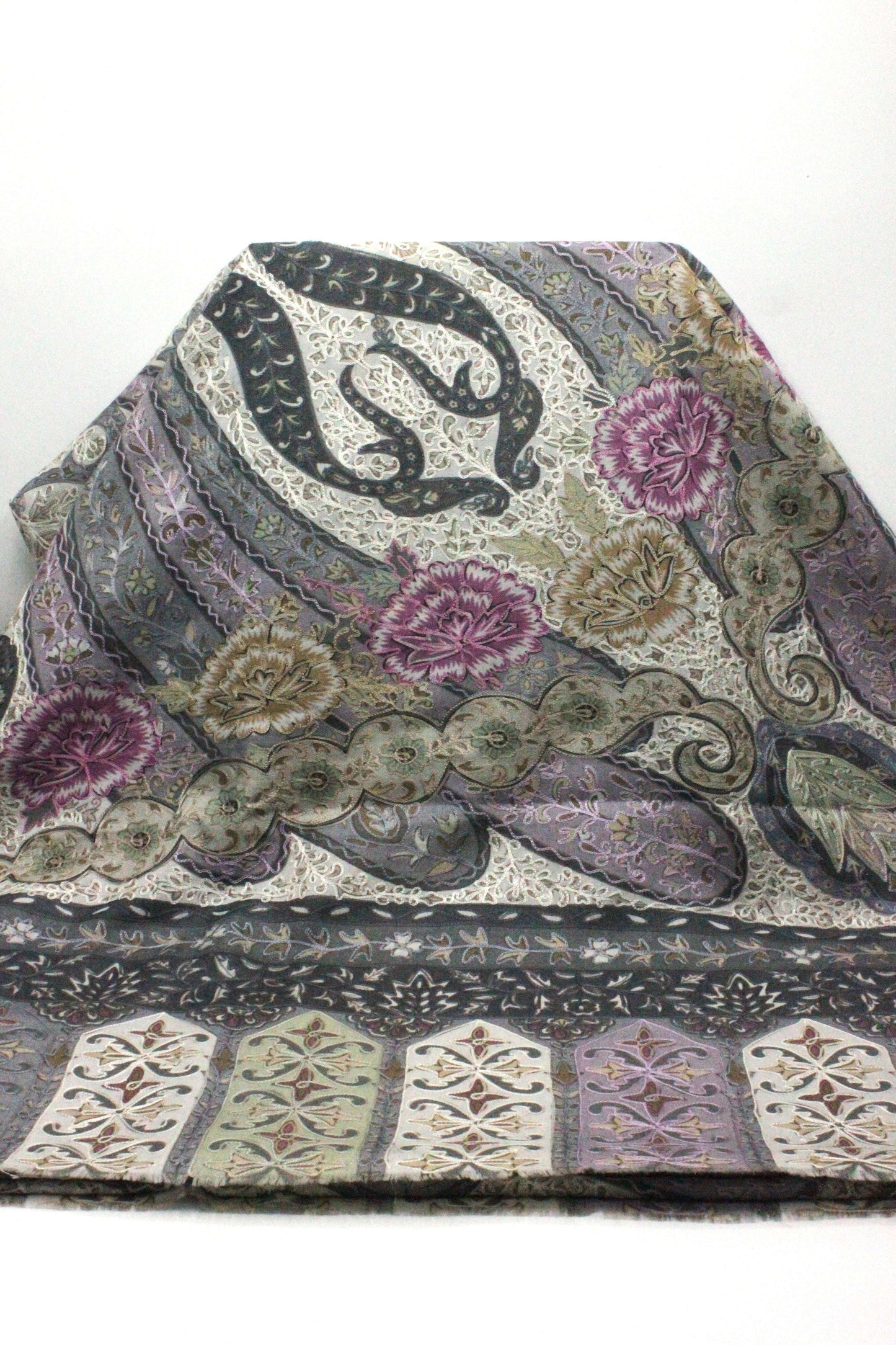 Premium Quality Off White Fully Multi Color Kalamkar Authentic Pashmina Cashmere Shawl by Rennuce