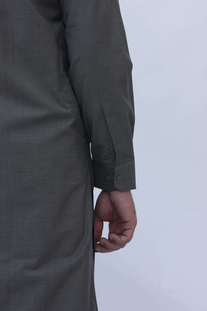 Premium Quality Olive Gray Kameez Shalwar by Rennuce