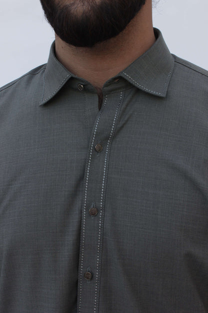 Premium Quality Olive Gray Kameez Shalwar by Rennuce