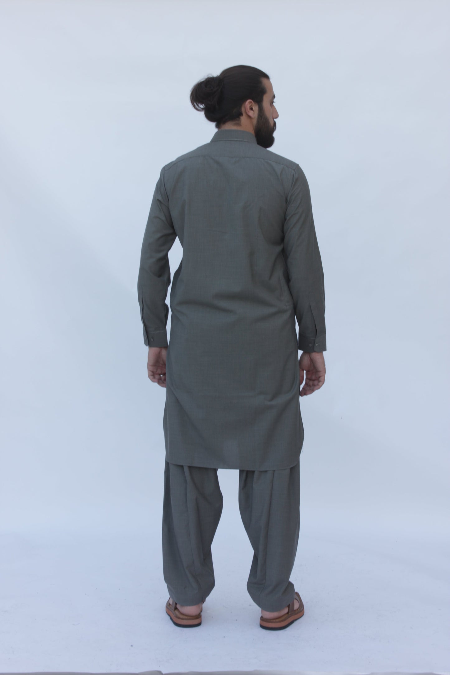 Premium Quality Olive Gray Kameez Shalwar by Rennuce