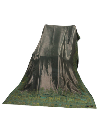 Premium Quality Parrot Green With Moon Light Color Woven Authentic Pashmina Cashmere Shawl by Rennuce