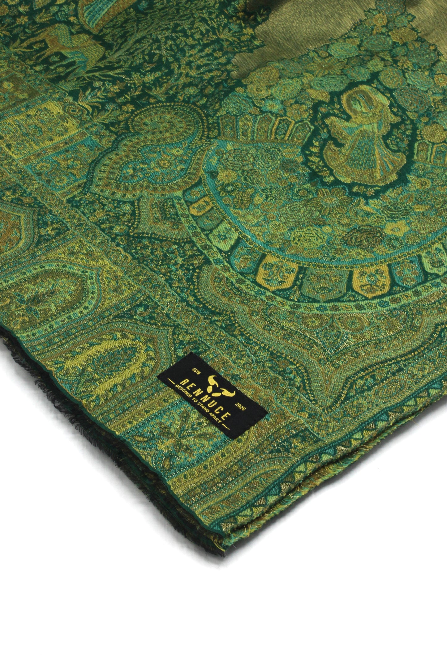 Premium Quality Parrot Green Moon Light Color Woven Authentic Pashmina Cashmere Shawl by Rennuce