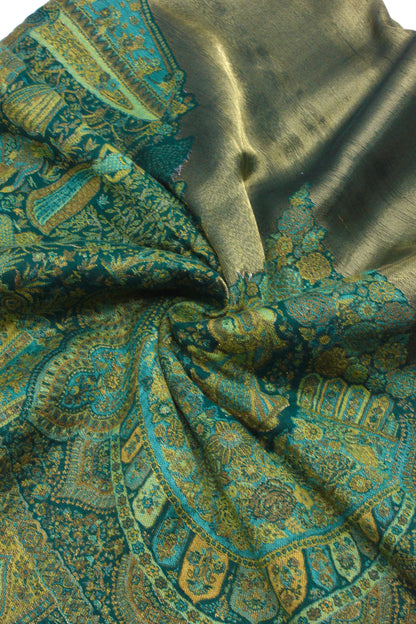 Premium Quality Parrot Green Moon Light Color Woven Authentic Pashmina Cashmere Shawl by Rennuce