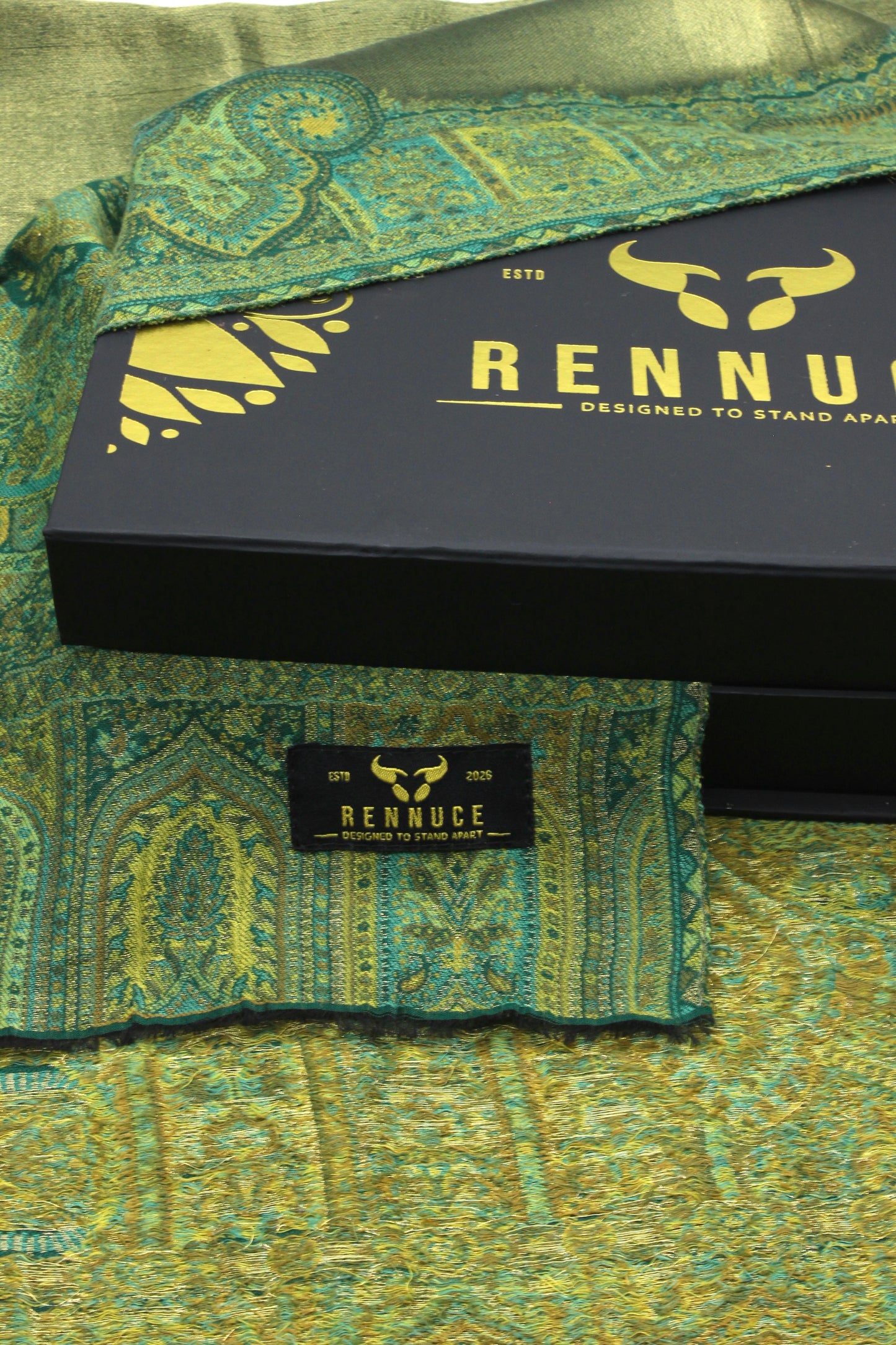 Premium Quality Parrot Green Moon Light Color Woven Authentic Pashmina Cashmere Shawl by Rennuce