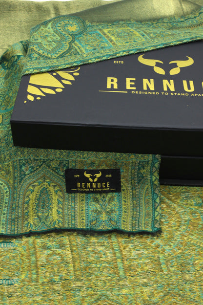 Premium Quality Parrot Green Moon Light Color Woven Authentic Pashmina Cashmere Shawl by Rennuce