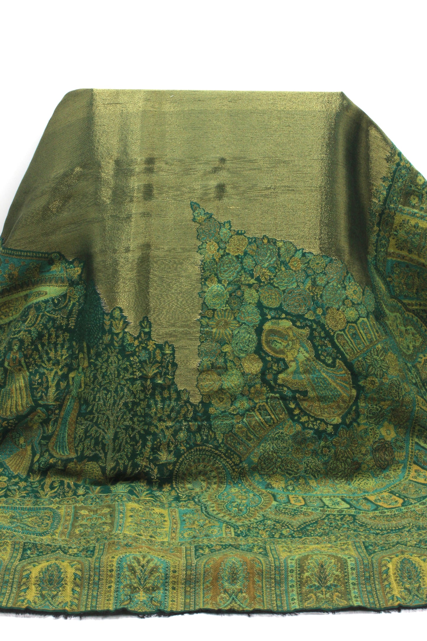 Premium Quality Parrot Green Moon Light Color Woven Authentic Pashmina Cashmere Shawl by Rennuce