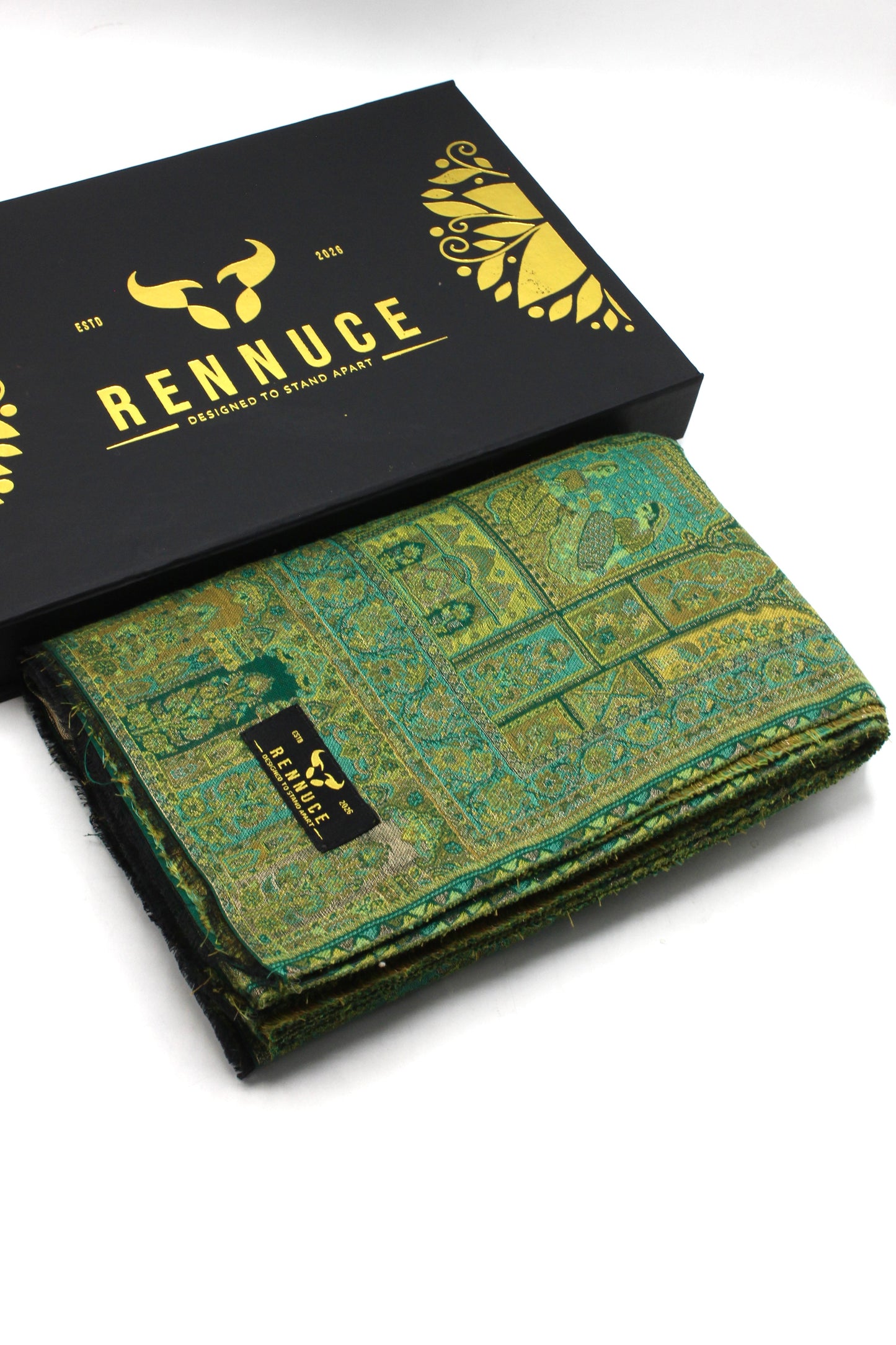 Premium Quality Parrot Green With Moon Light Color Woven Authentic Pashmina Cashmere Shawl by Rennuce