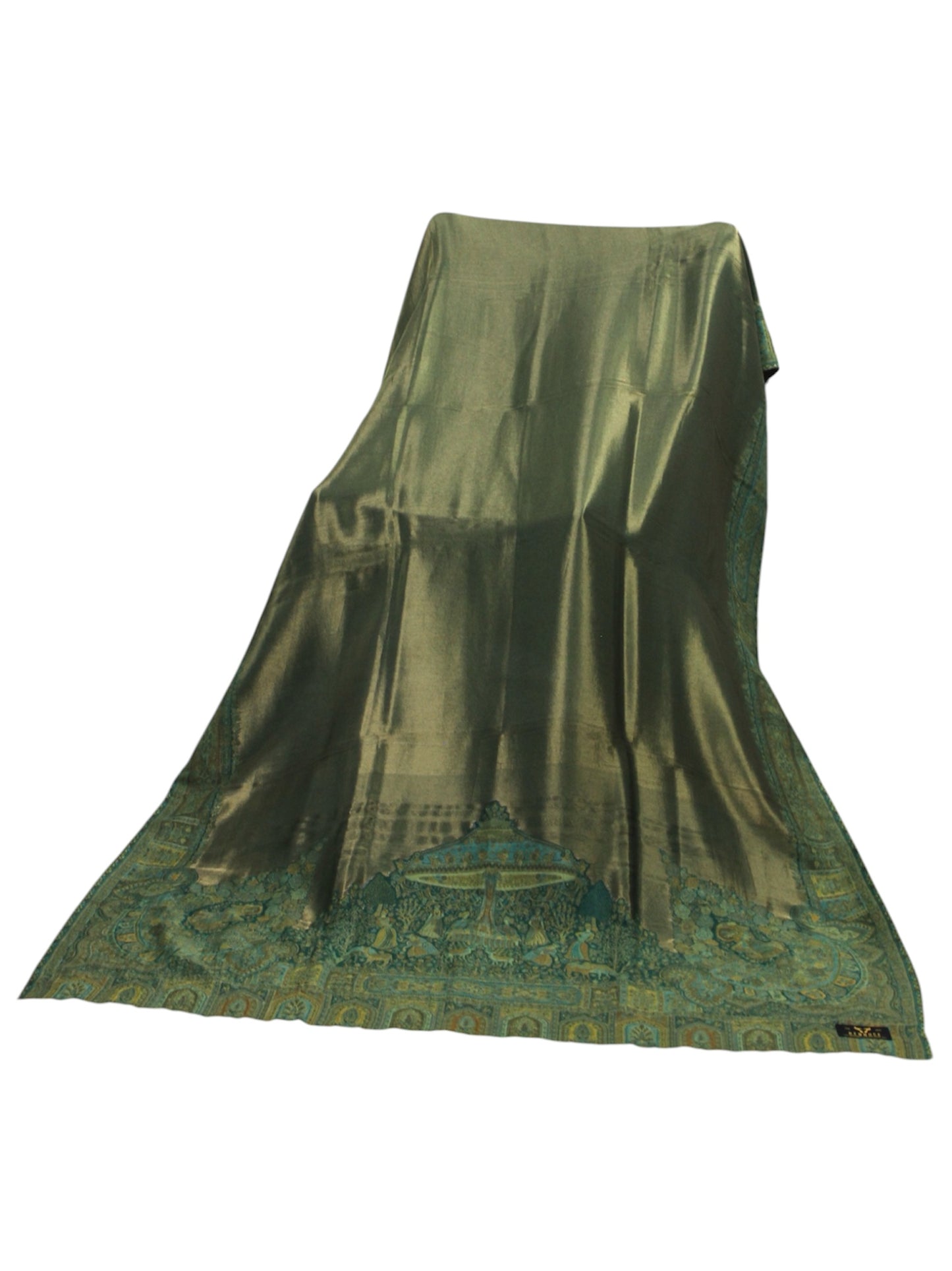 Premium Quality Parrot Green Moon Light Color Woven Authentic Pashmina Cashmere Shawl by Rennuce