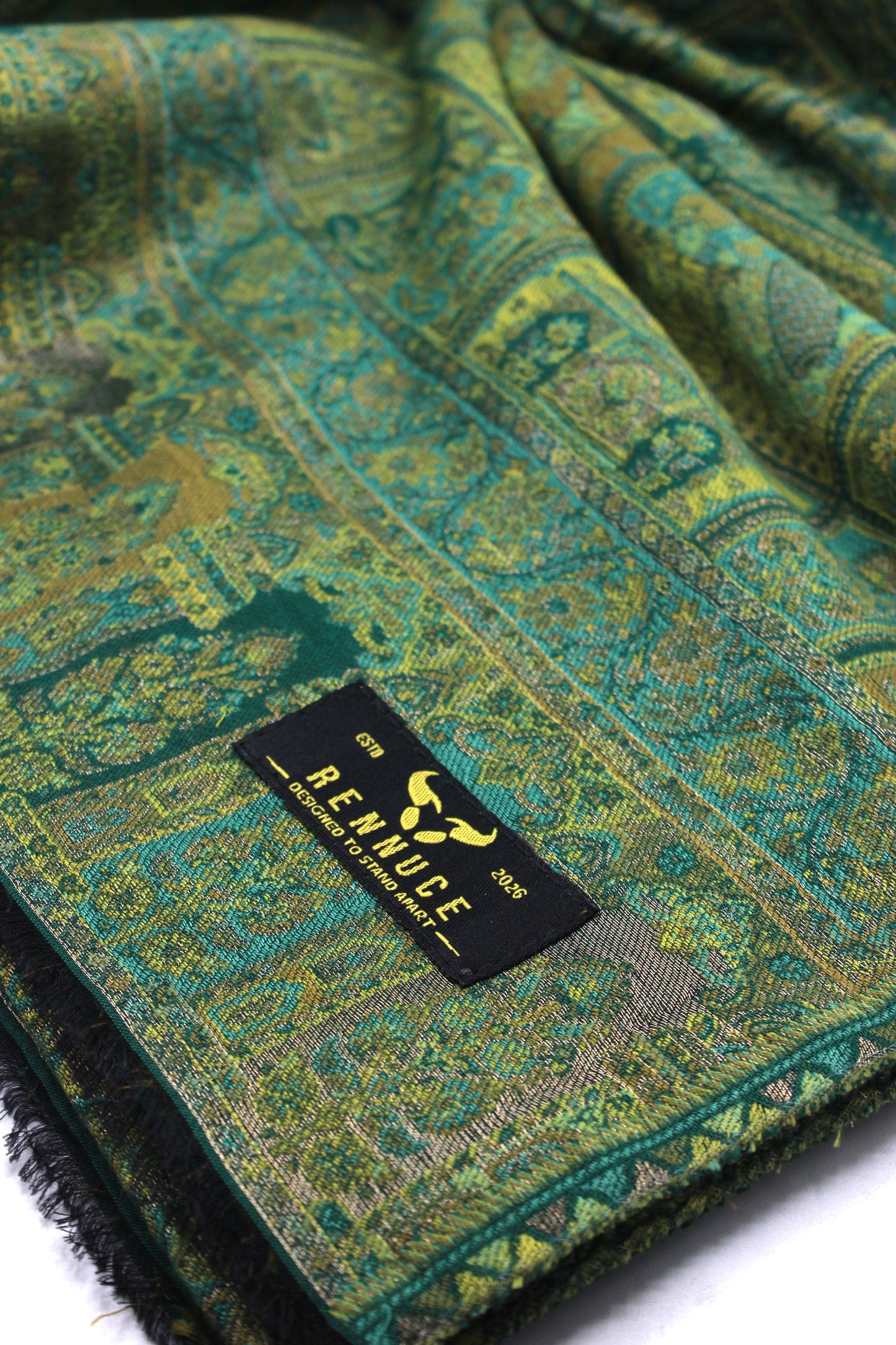 Premium Quality Parrot Green With Moon Light Color Woven Authentic Pashmina Cashmere Shawl by Rennuce