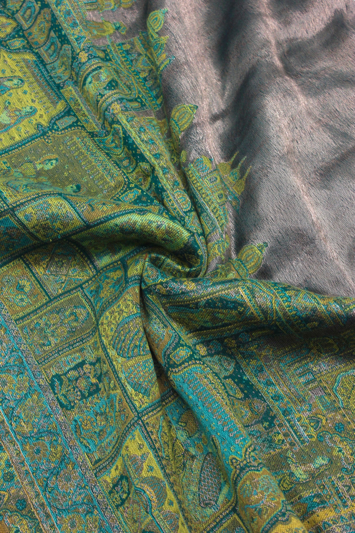Premium Quality Parrot Green With Moon Light Color Woven Authentic Pashmina Cashmere Shawl by Rennuce