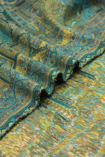 Premium Quality Parrot Green With Moon Light Color Woven Authentic Pashmina Cashmere Shawl by Rennuce