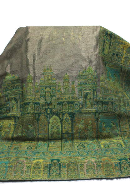 Premium Quality Parrot Green With Moon Light Color Woven Authentic Pashmina Cashmere Shawl by Rennuce