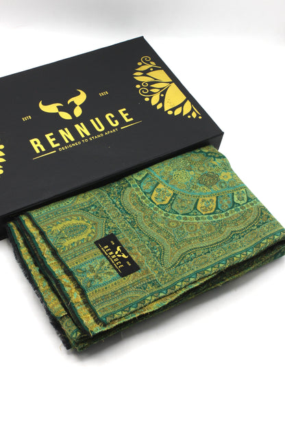 Premium Quality Parrot Green Moon Light Color Woven Authentic Pashmina Cashmere Shawl by Rennuce