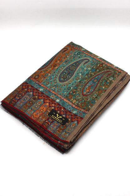 Premium Quality Peacoak Blue Multi Color Kani Pashmina Cashmere Shawl by Rennuce
