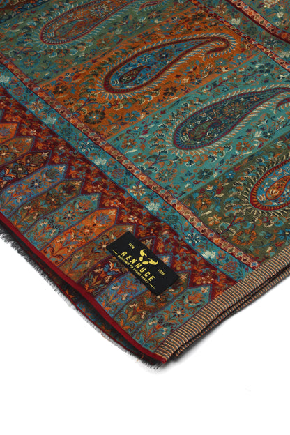 Premium Quality Peacoak Blue Multi Color Kani Pashmina Cashmere Shawl by Rennuce