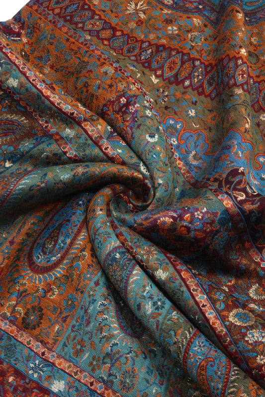 Premium Quality Peacoak Blue Multi Color Kani Pashmina Cashmere Shawl by Rennuce