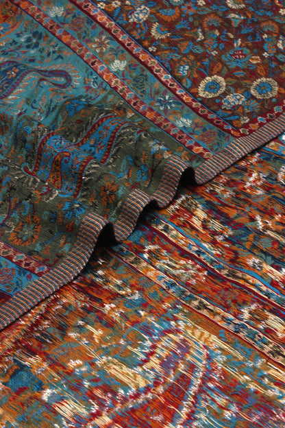 Premium Quality Peacoak Blue Multi Color Kani Pashmina Cashmere Shawl by Rennuce