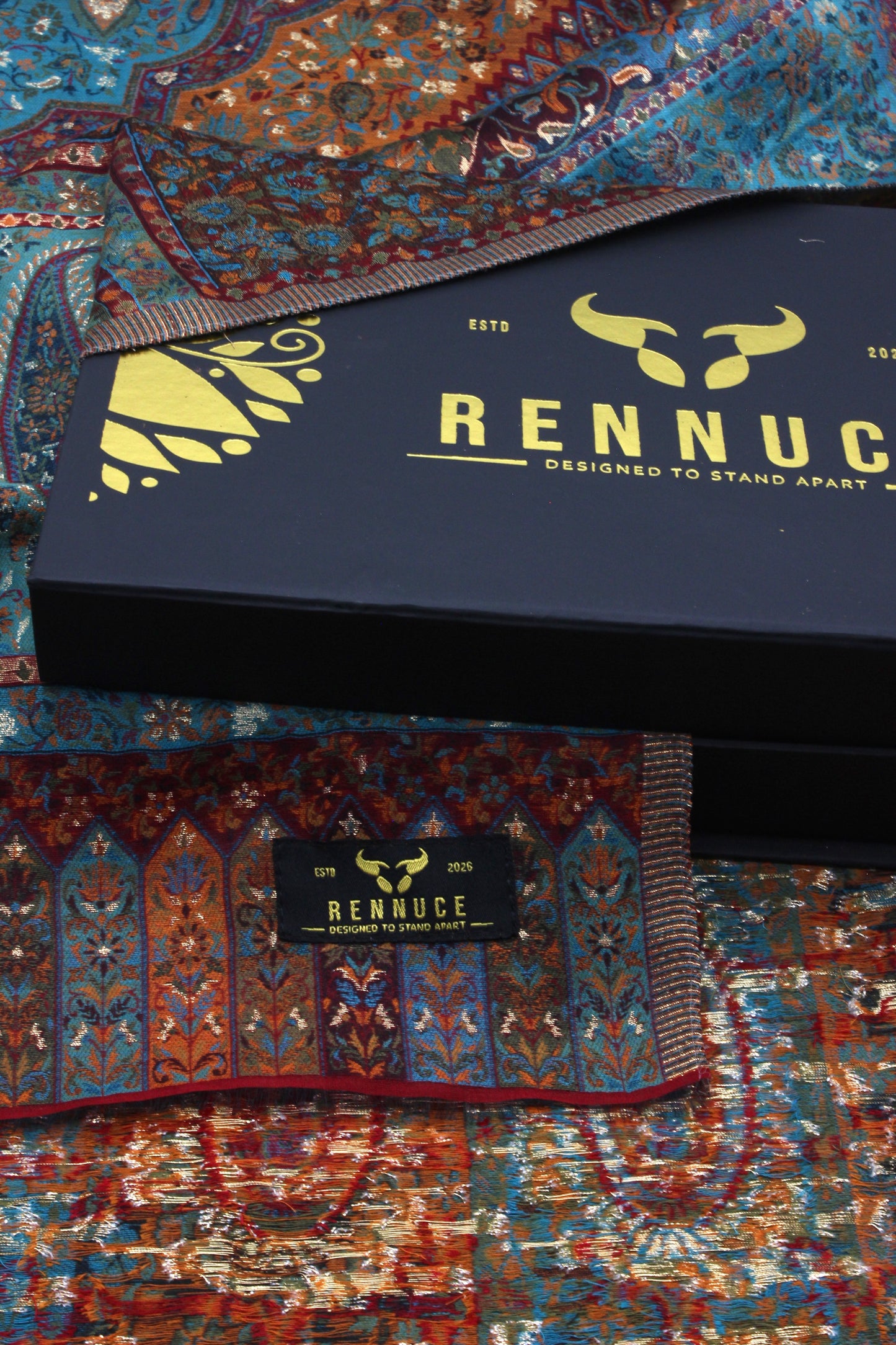 Premium Quality Peacoak Blue Multi Color Kani Pashmina Cashmere Shawl by Rennuce