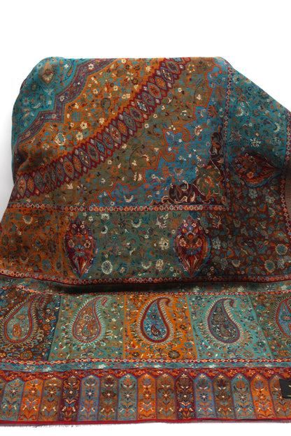 Premium Quality Peacoak Blue Multi Color Kani Pashmina Cashmere Shawl by Rennuce